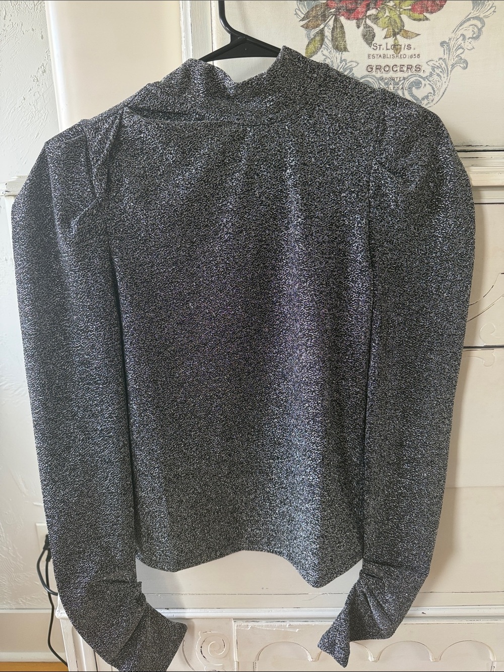 Steve Madden Black Metallic Mock Neck Long Sleeve Top